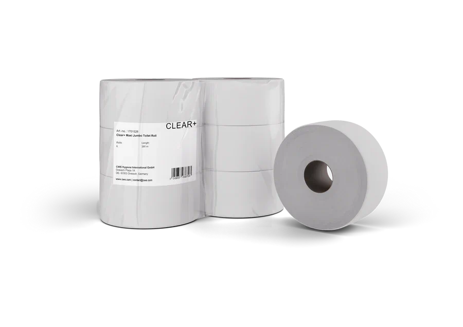 1701526 CWS Clear+ Toilettenpapier Maxi Jumbo-Rollen, 2-lagig 380m  Karton = 6 Rollen