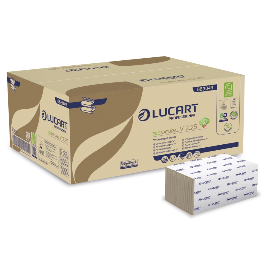 Lucart EcoNatural V2.25 Papierhandtuecher V-/ZZ-Falz, 24,3 x 21 cm, 2-lagig| 1 Karton = 20 x 190 Tücher