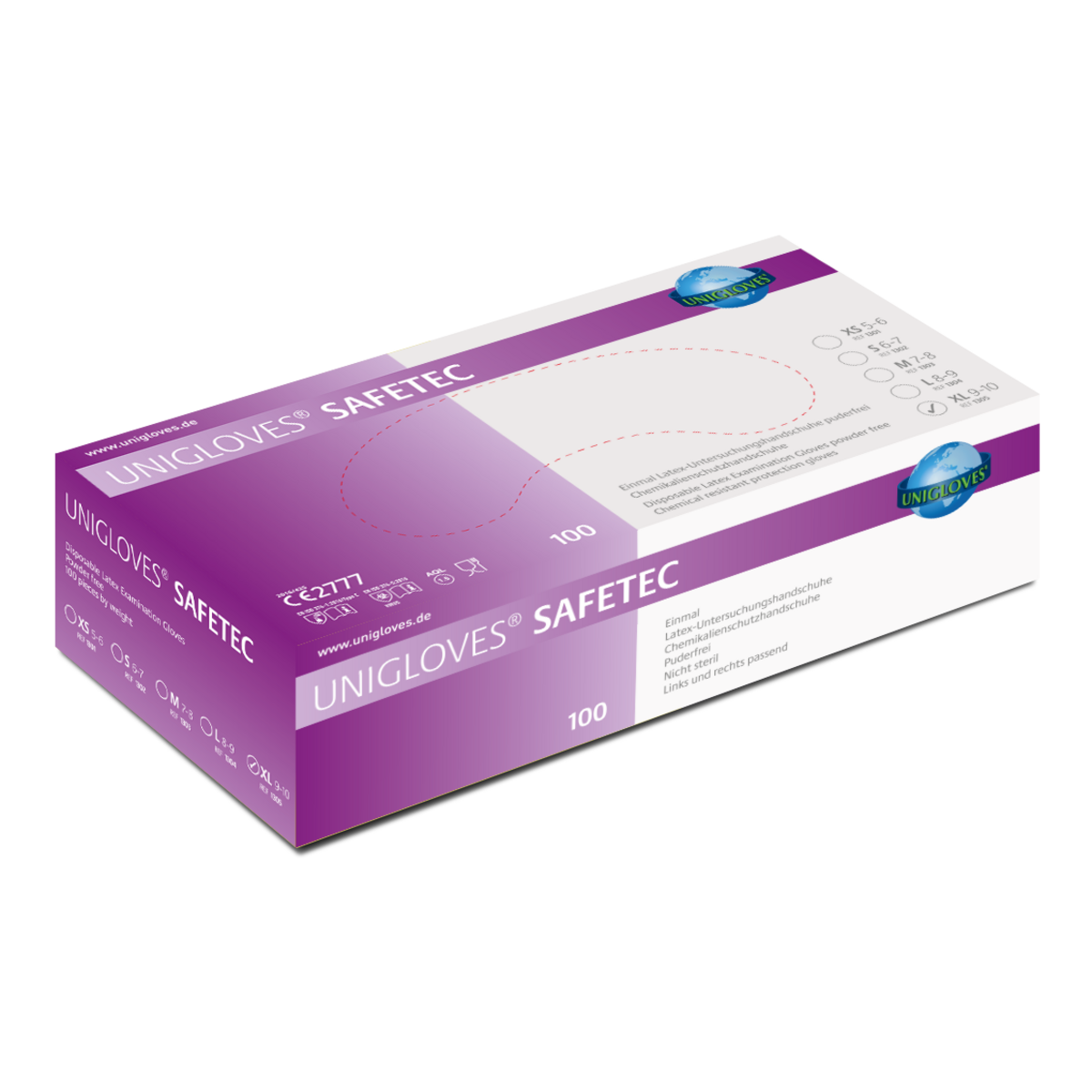 Unigloves SAFETEC Latexhandschuh puderfrei XL  | VE= 10 x 100 