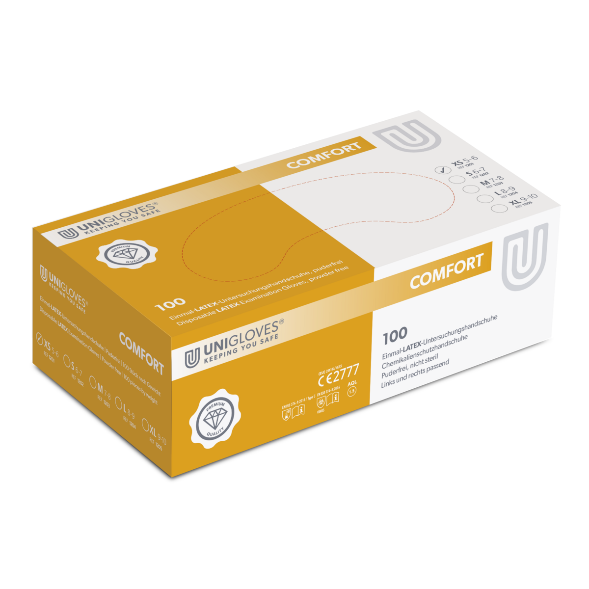 Unigloves COMFORT® aus Latex gefertigter Hygiene- und Schutzhandschuh XS (5,0-6,0) | VE= 10 x 100 